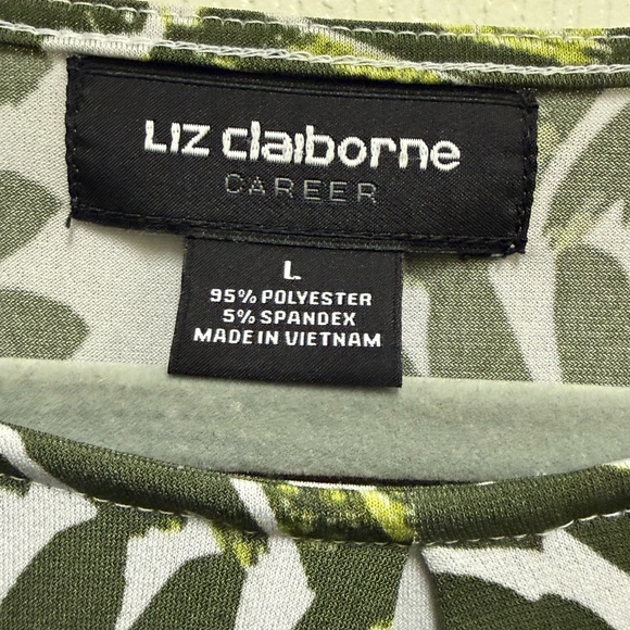 Liz Claiborne Olive and White Patterned Blouse - Picture 2 of 3